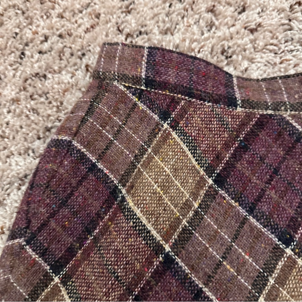 Vintage 60s/70s Purple Tan Plaid Tweed A-Line Midi Skirt Women's Size S/M Retro - Picture 3 of 16